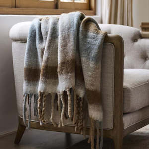 Blue & Brown Plaid Tassel Throw