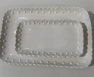 Magnolia Lane - White Beaded Ruffle Large Platter