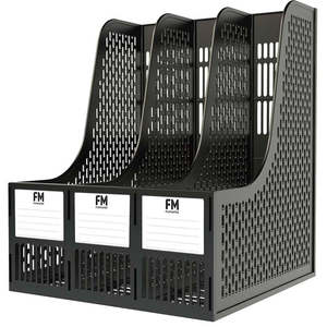 Office Supplies: FM Magazine Holder Document 3 Grid Black Plastic