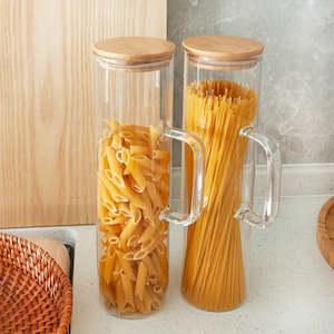 Glass And Bamboo: Pasta/ Noodles Glass and Bamboo Jar