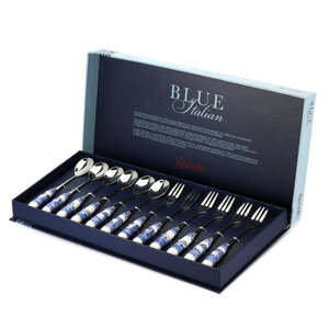 Blue Italian Box Set 12 Pastry Folks & Teaspoons