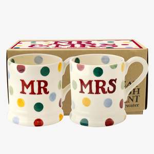 Half Pint Mug: Half Pint Mug Set Mr & Mrs Polka Dot