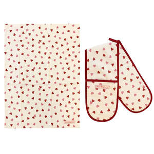 Valentines Day: Pink Hearts Double Glove&Tea Towel