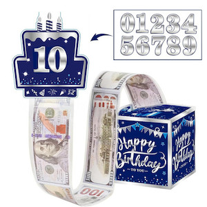 Age Number Customization Drawout Surprise Birthday Money Gift Box - Silver Blue &hellip;