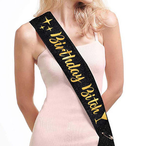 Birthday Bitch Sash Crown Set Black Gold Glitter Luxury Birthday Girl Accessory &hellip;