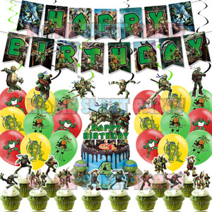 Products: NEW Teenage Mutant Ninja Turtles Birthday Balloon Party Cupcake Topper Banner Home Sweet Party