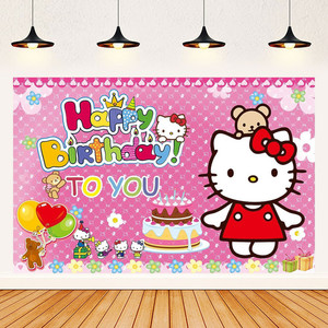 Products: Hello Kitty Birthday Party Decoration Backdrop Kids Party Background Banner Home Sweet Party