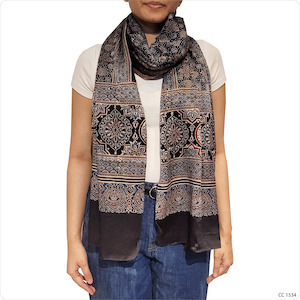 Stoles: Stole - Ajrakh Printed Mashru (208 x 55cm)