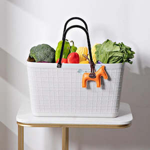 Shopping Basket - White Linen Pattern with Handles (3 Sizes)