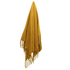 Solid Fringed Mustard Throw
