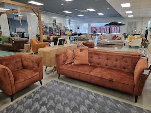 Merlot 3 Seater + 2x Chairs  Burnt Orange Velvet