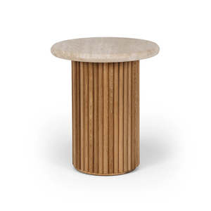 Occasional Furniture: Rho Travertine Top Side Table 50rd