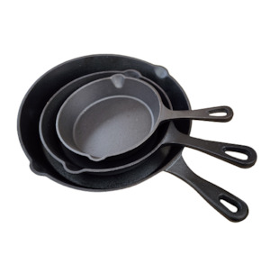 Cast Iron Frying Pan Set Camping Cookware Frypan - 3pc set