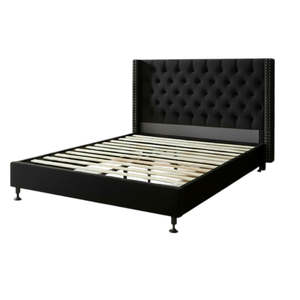 Bed Frames And Mattresses: OXFORD BED FRAME QUEEN SIZE BLACK VELVET