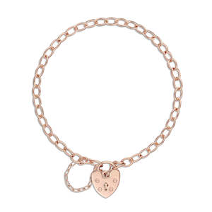 Childrens Jewellery: Children's Base metal with Rose Gold plating open belcher link bracelet with plain padlock