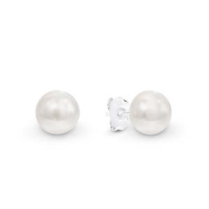 Silver Jewellery: 8mm White Button Freshwater Pearl Stud Earring