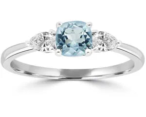 All Jewellery: 9ct Aquamarine & Diamond Ring