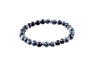 Black/Blue Agate Bead Stainless Steel Ball Bracelet