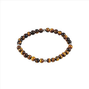 Tiger Eye and Stainless Steel Beaded Bracelet