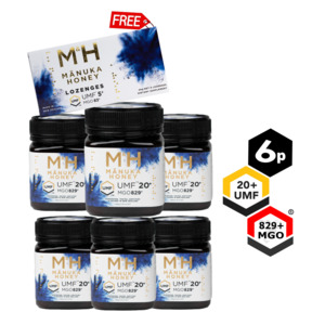 6 x UMF 20+ Manuka Honey + FREE Lozenges