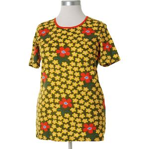 Flower (Olive) Womens Short Sleeved Top