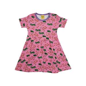 Under 3s: Cats Short Sleeved Skater Dress (Pink)