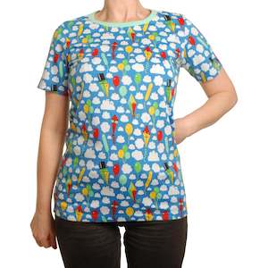 Kite and Clouds (Blue) Womens Short Sleeved Top