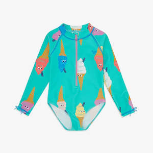 Muddy Puddles: UV Protective Long Sleeve Swimsuit Green Ice Cream