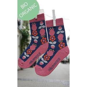 Organic Crew Socks - Tulips (Blue)