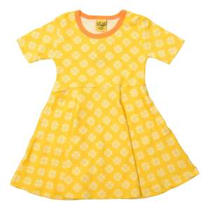 Size 158 13 Years: Clover Dandelion Yellow Short Sleeved Skater Dress