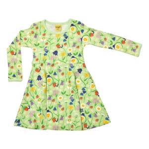Happy Flower Patina Green Long Sleeved Skater Dress