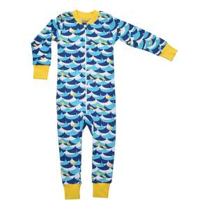All In One Suits: Wave and Fish Blue Zip Suit