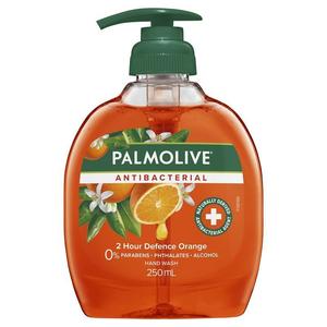 Sanitiser Disinfectant: palmolive antibacterial liquid hand wash soap 2 hour defence orange pump 250ml