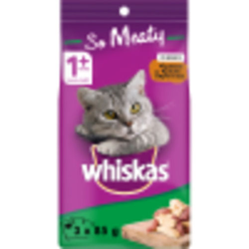 whiskas so meaty shredded chicken with duck in gravy wet cat food pouches 3pk