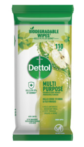Sanitiser Disinfectant: Dettol Crisp Apple Multi Purpose Wipes 110pk