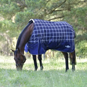 Mid Season Horse Rugs: New Saxon Defiant with Buckle 600D Standard Neck - Lite - Navy Plaid Cover