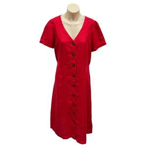 Womens Clothing: Red Linen Dress - Size 12