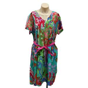 Womens Clothing: Colourful Cotton Dress - Size 16