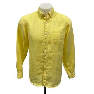 Mens Clothing: Yellow Linen Shirt - Size
