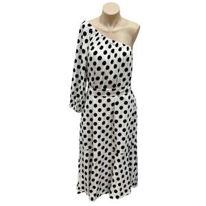 Womens Clothing: Spotty One Shoulder Dress - Size 10
