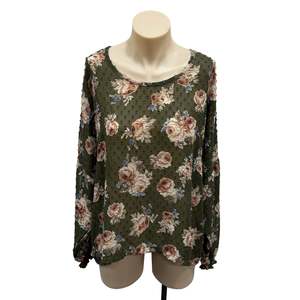Sheer Green Floral Top - Size S