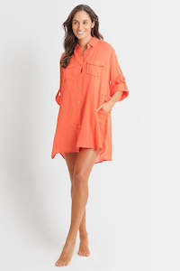 Sunseeker: Resort Button Through Shirt Tangerine