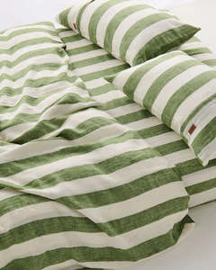 Kip & Co Stripe Linen Pillowcase Set | Moss Standard