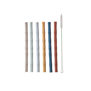 Bamboo Silicone Straw Pack of 6 | Caramel Blue