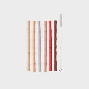 Children Eat Drink: Bamboo Silicone Straw Pack of 6 | Cherry Red Vanilla