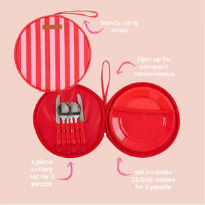 Annabel Trends Picnic Round Plate Set | Red Stripe