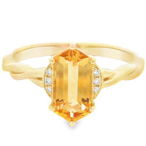 Rings: Elong Hexagon Citrine and Diamond Ring 0.03ct