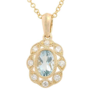 Oval Aquamarine and Diamond pendant 0.10ct tw