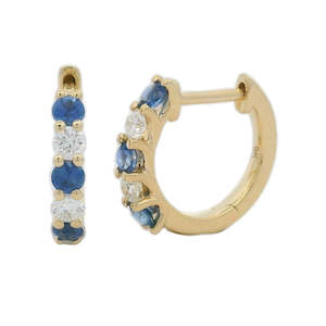 Coloured Stone Earrings: Fancy Blue Sapphire and Diamond Huggie 0.20ct tw