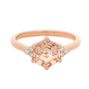 Hexagon Morganite and Diamond Ring